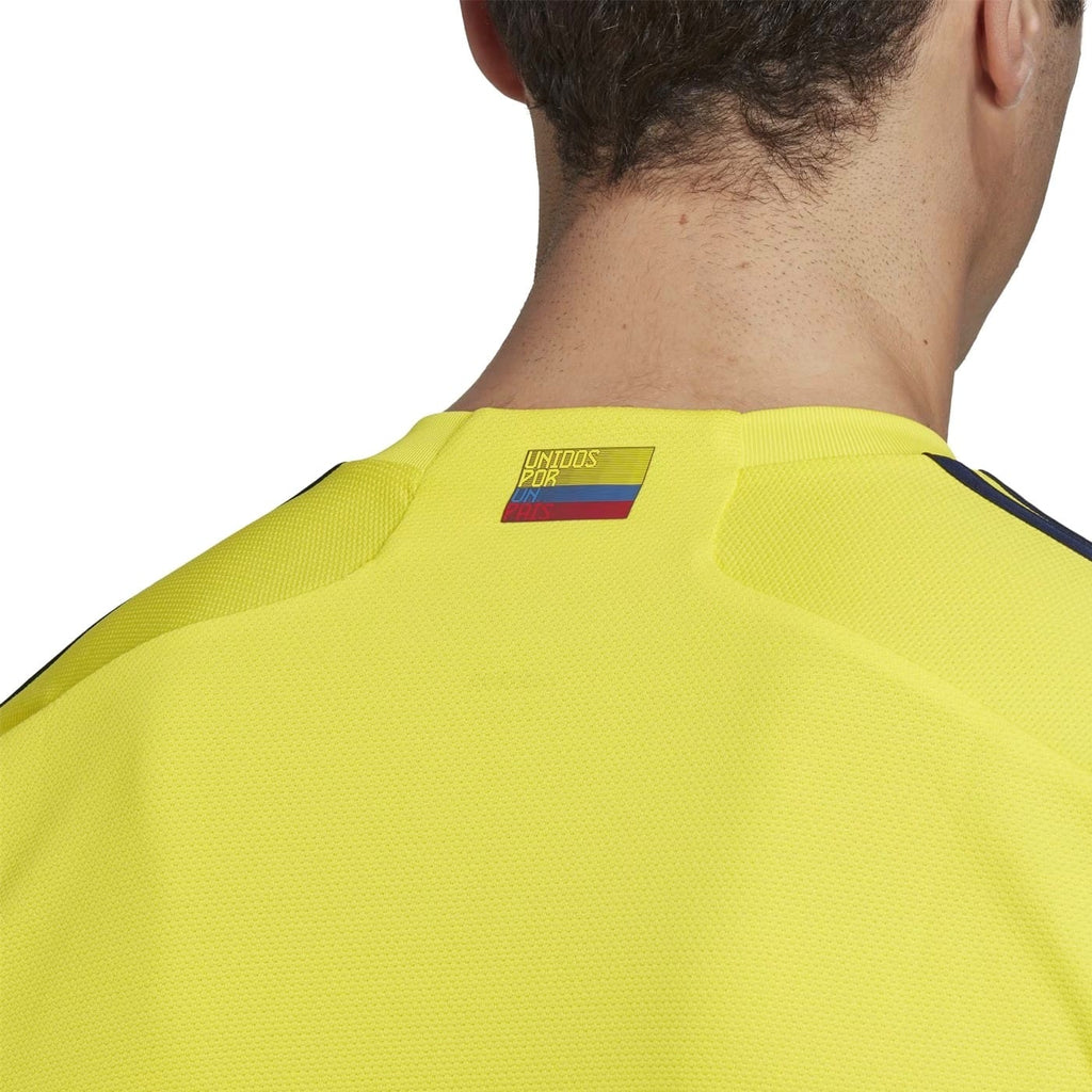 Official yellow and navy Colombia national team home soccer jersey for 2022/23 by Adidas — view 5