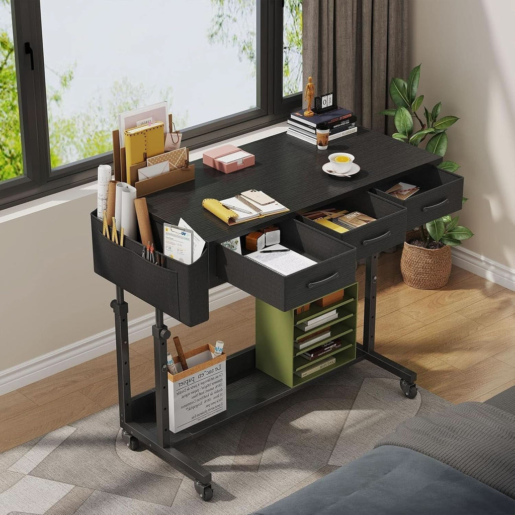 Adjustable height rolling standing desk with integrated drawers and heavy duty casters in a modern finish — view 2