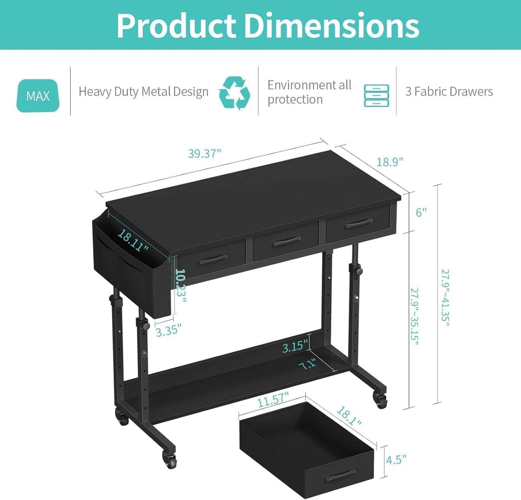 Adjustable height rolling standing desk with integrated drawers and heavy duty casters in a modern finish — view 3