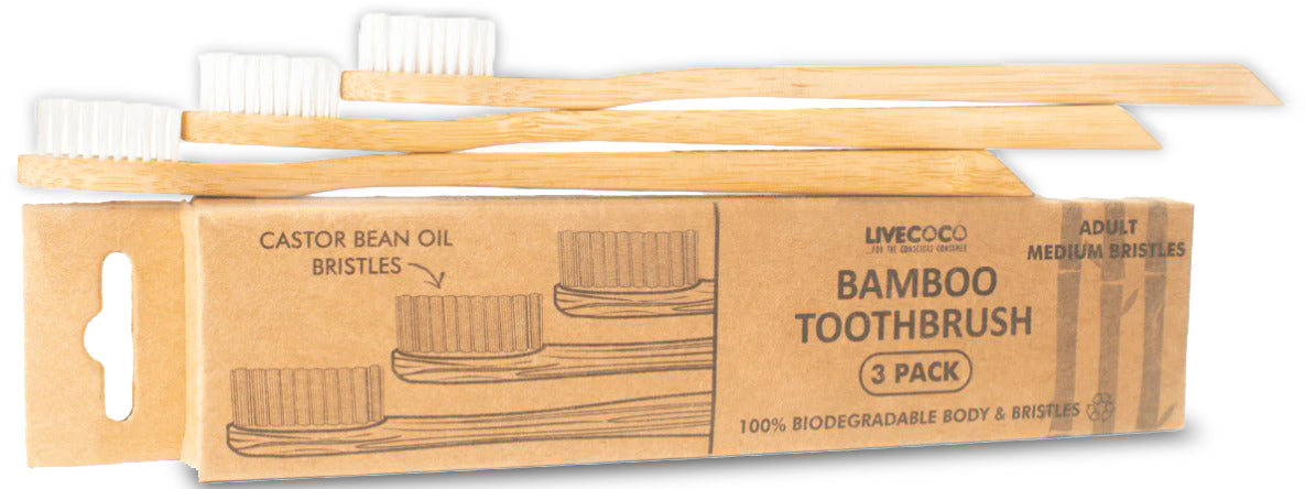 Three pack of natural bamboo toothbrushes with compostable bristles for eco-friendly daily oral care — view 5