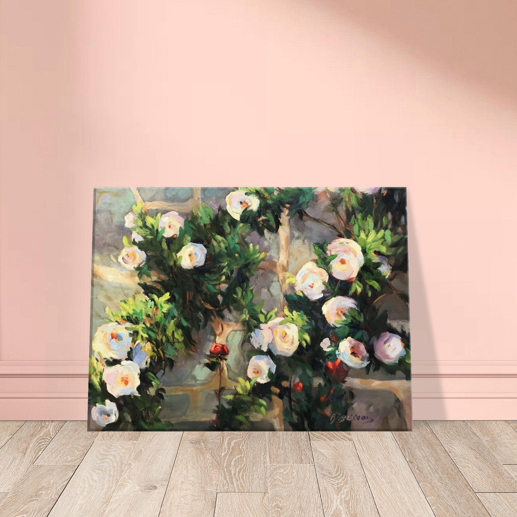 'Vining White Roses' Floral I 12x16 inch Art Print on Canvas I Original Artwork by American Artist Barbara Cleary-3