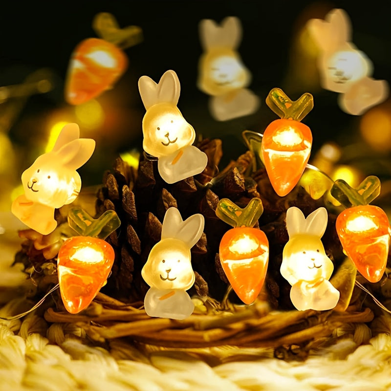 Flexible 2M copper wire string lights featuring glowing LED rabbit and carrot shaped bulbs for Easter. — view 4