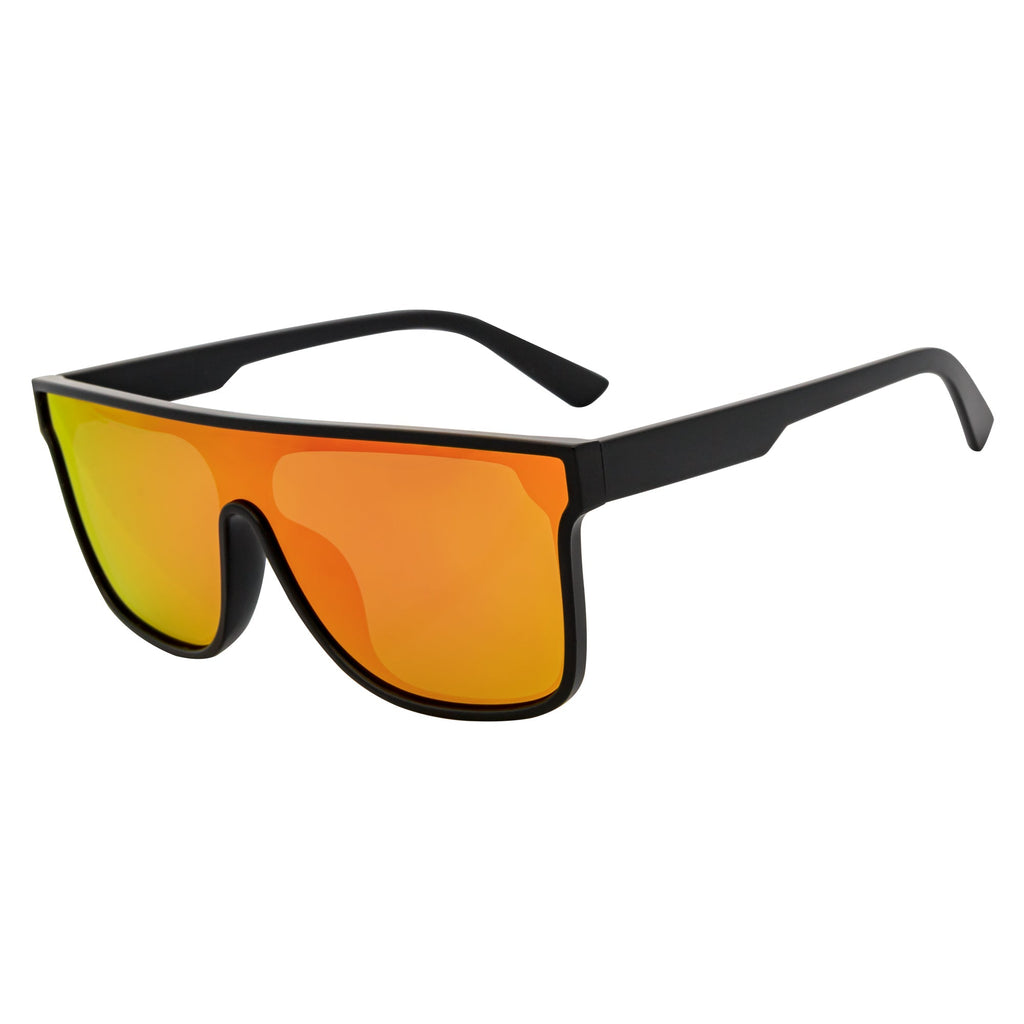 AEON - Flat Top Shield Polarized Sunglasses Mono  Black Orange Mirror-1