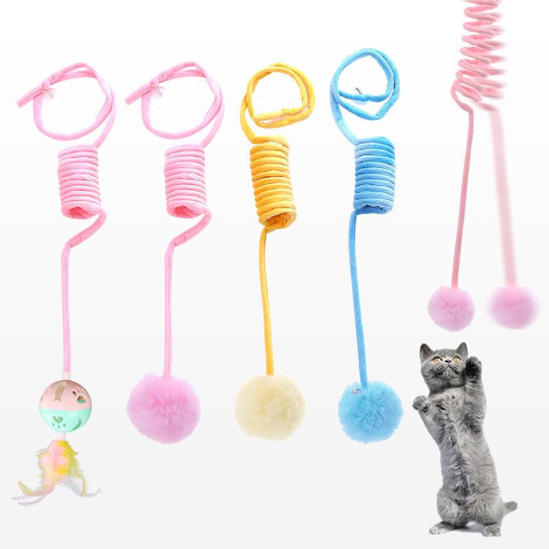 Interactive plush cat toy with a strong suction cup base, bouncing spring, and soft hair ball — view 2