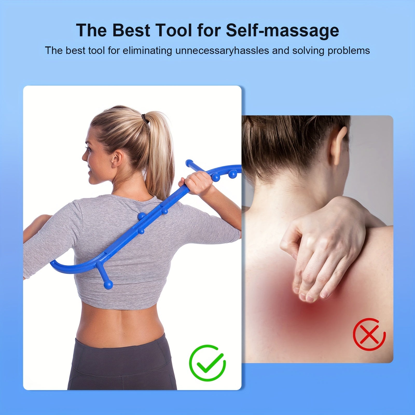 Blue lead-free S-shaped self-massage stick for deep tissue and trigger point therapy — view 4