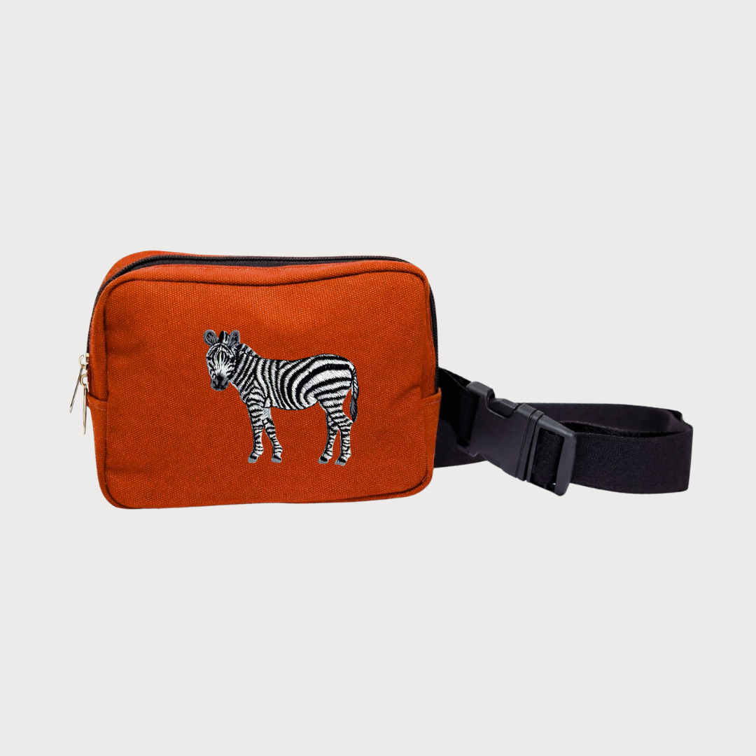 Zebra everyday belt bag in striking black and white animal print with adjustable waist strap — view 2