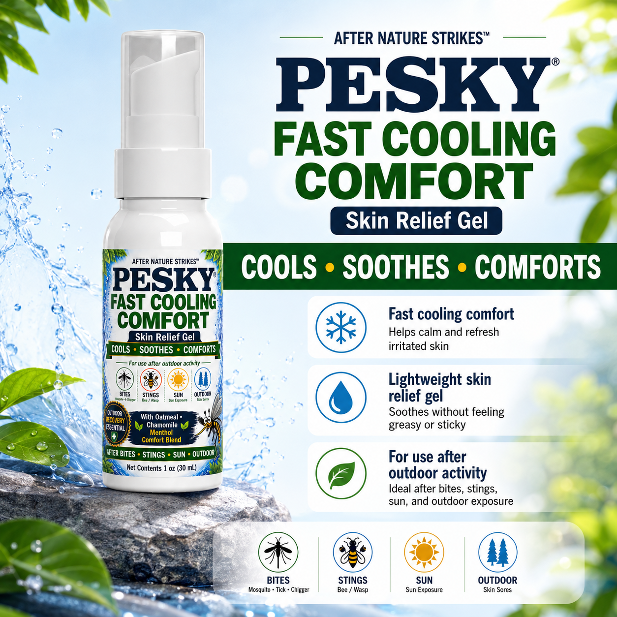 PESKY roll-on post-bite calming gel for fast cooling skin relief from bug bites and stings — view 3
