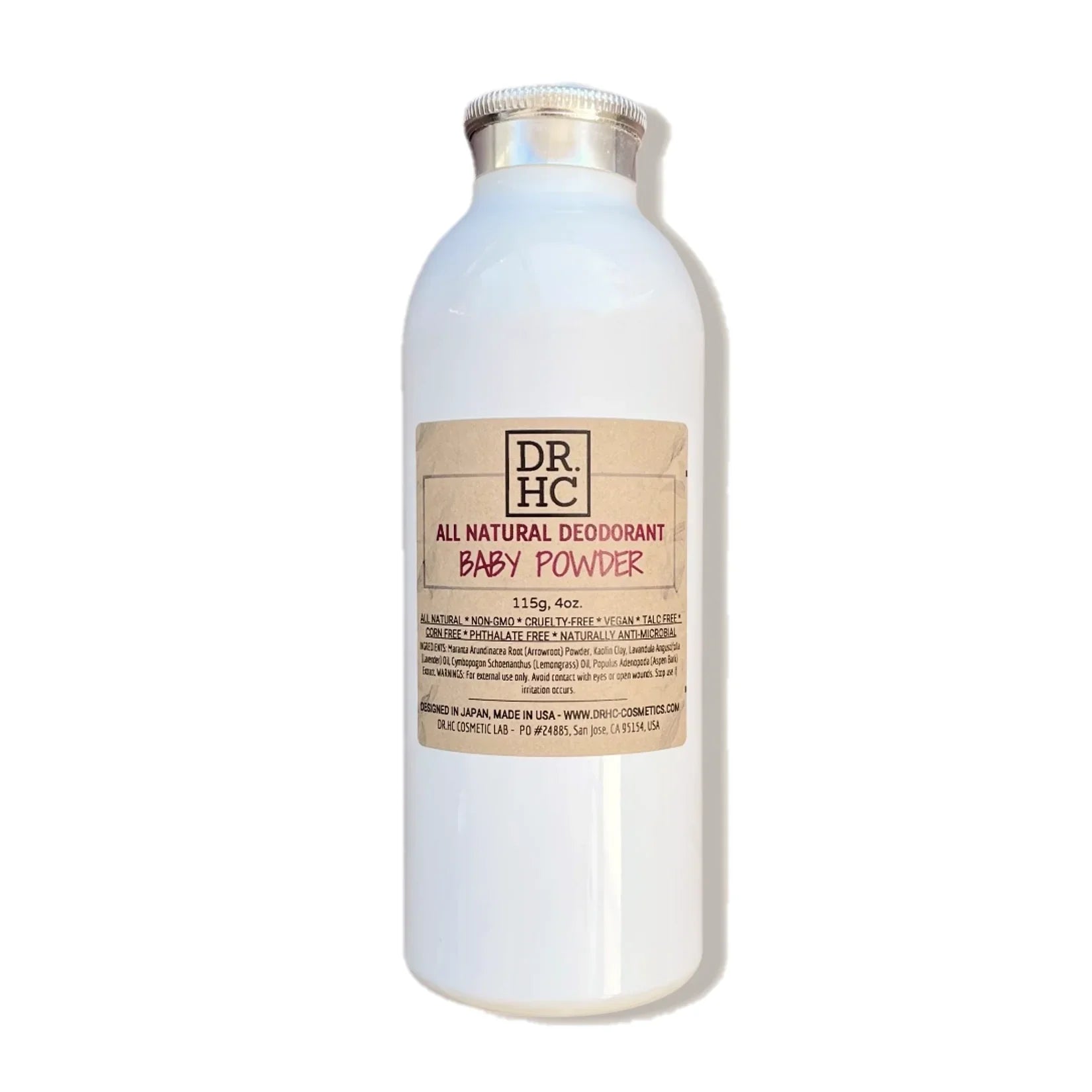 DR.HC all-natural talc-free deodorant powder in a 115g bottle with botanical ingredients — view 2