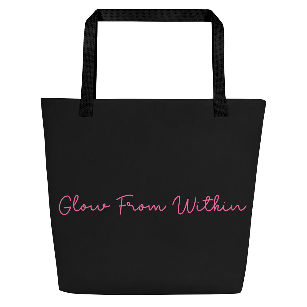 All-over print large tote bag with comfortable cotton handles and vibrant colors for beach travel — view 2