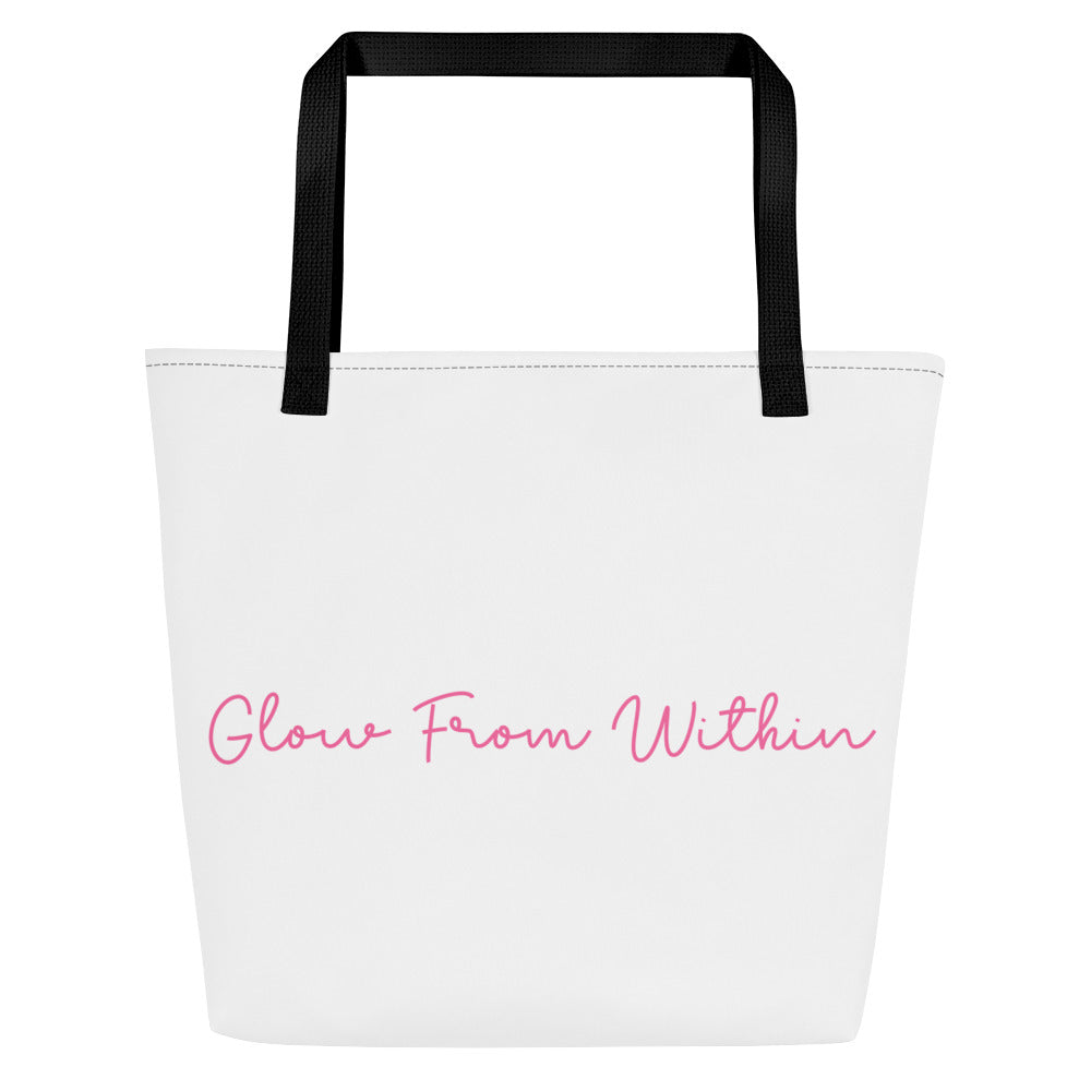 All-over print large tote bag with vibrant colors and sturdy cotton webbing handles — view 2