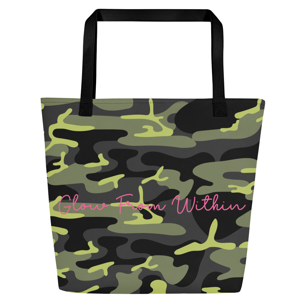 All-over print large tote bag with comfortable cotton handles and vibrant beach-ready colorful design — view 2