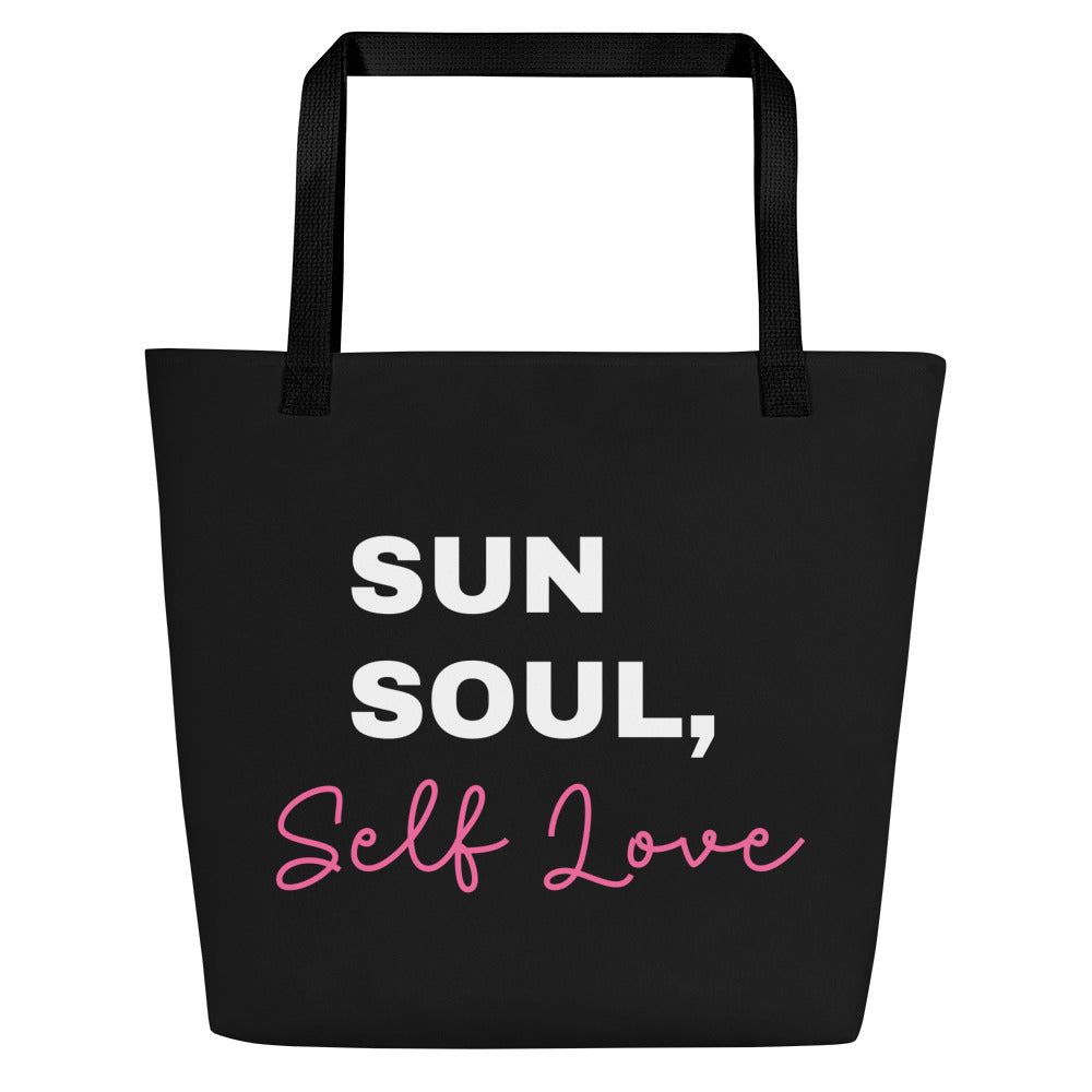 All-over print large tote bag with comfortable cotton handles and vibrant colors for beach travel