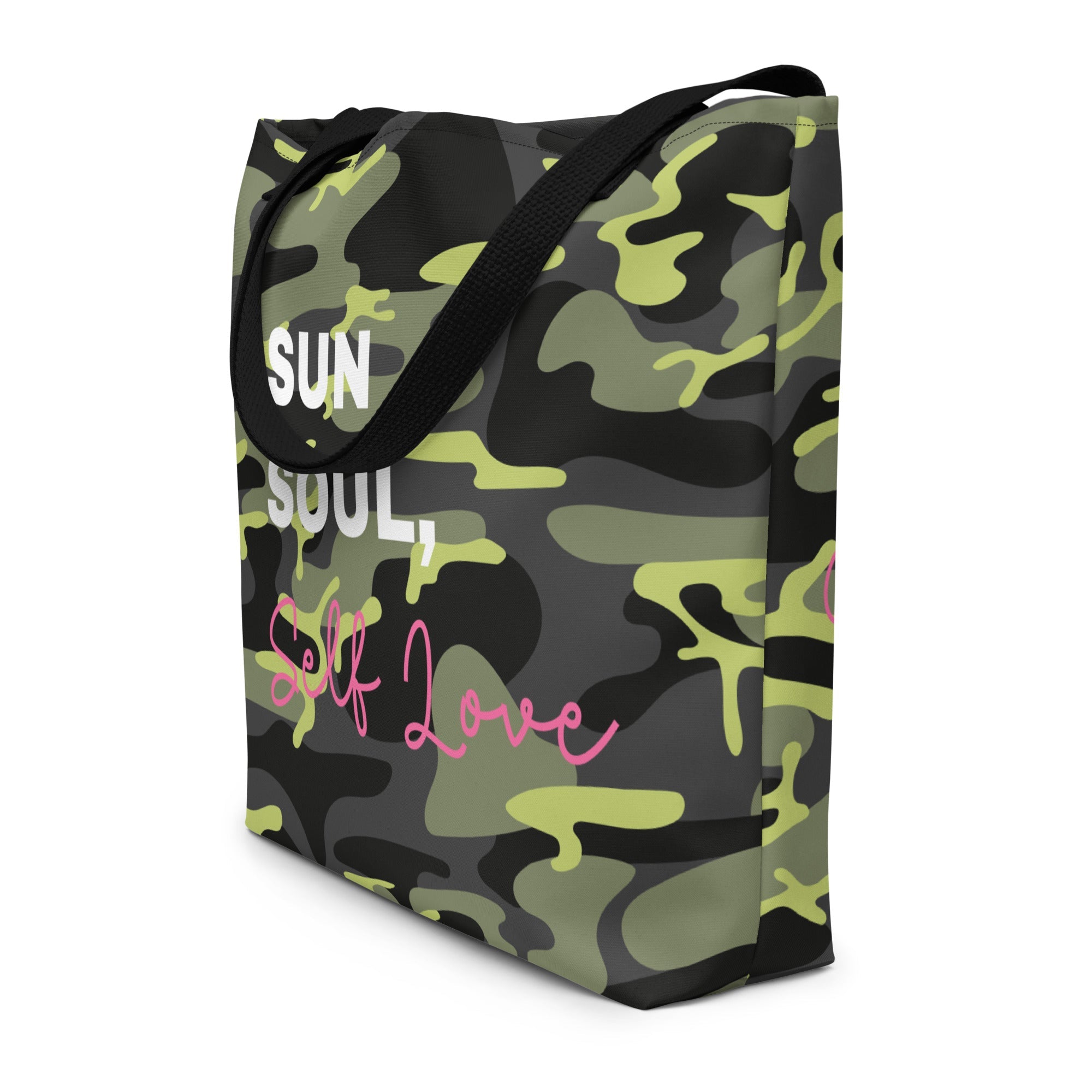 All-over print large tote bag with comfortable cotton handles and vibrant beach-ready colorful design — view 5