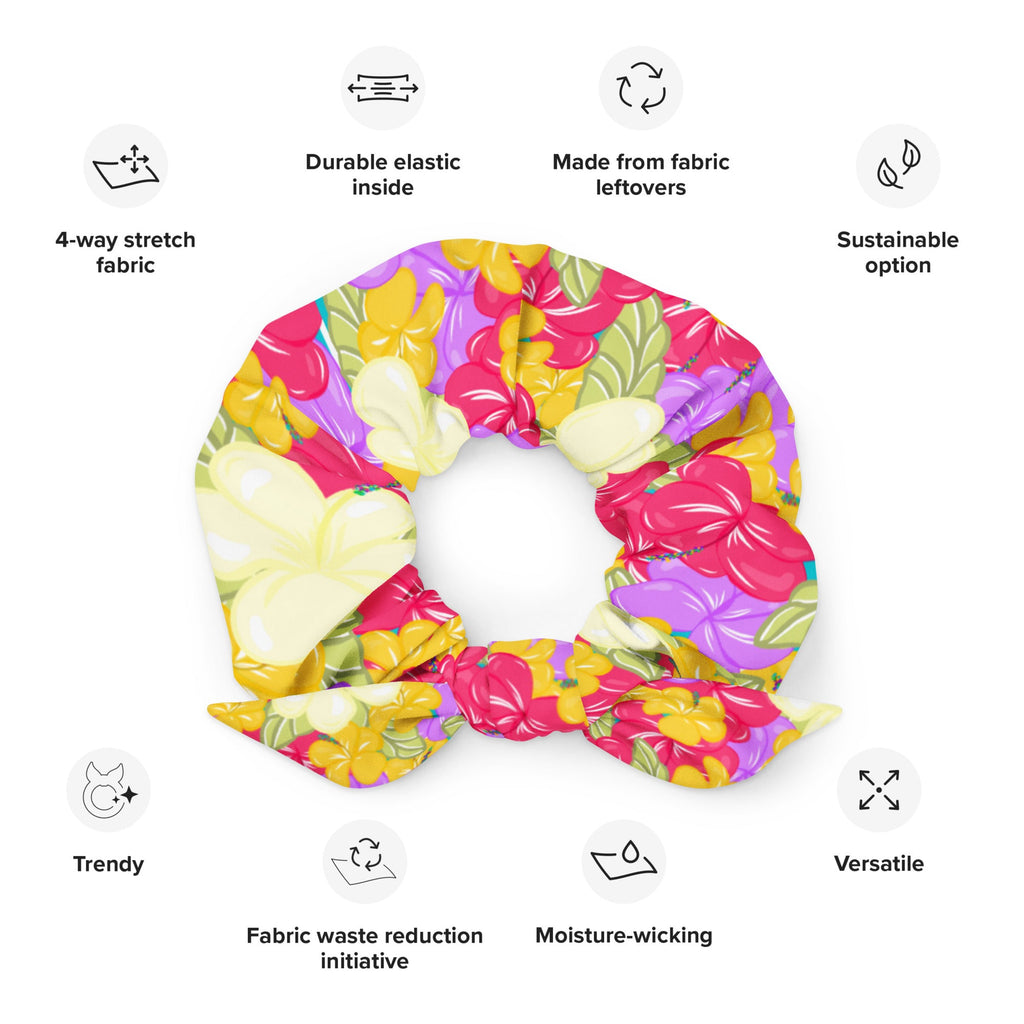 Bright Bloom ribbon scrunchie with removable bow in vibrant floral recycled fabric — view 2