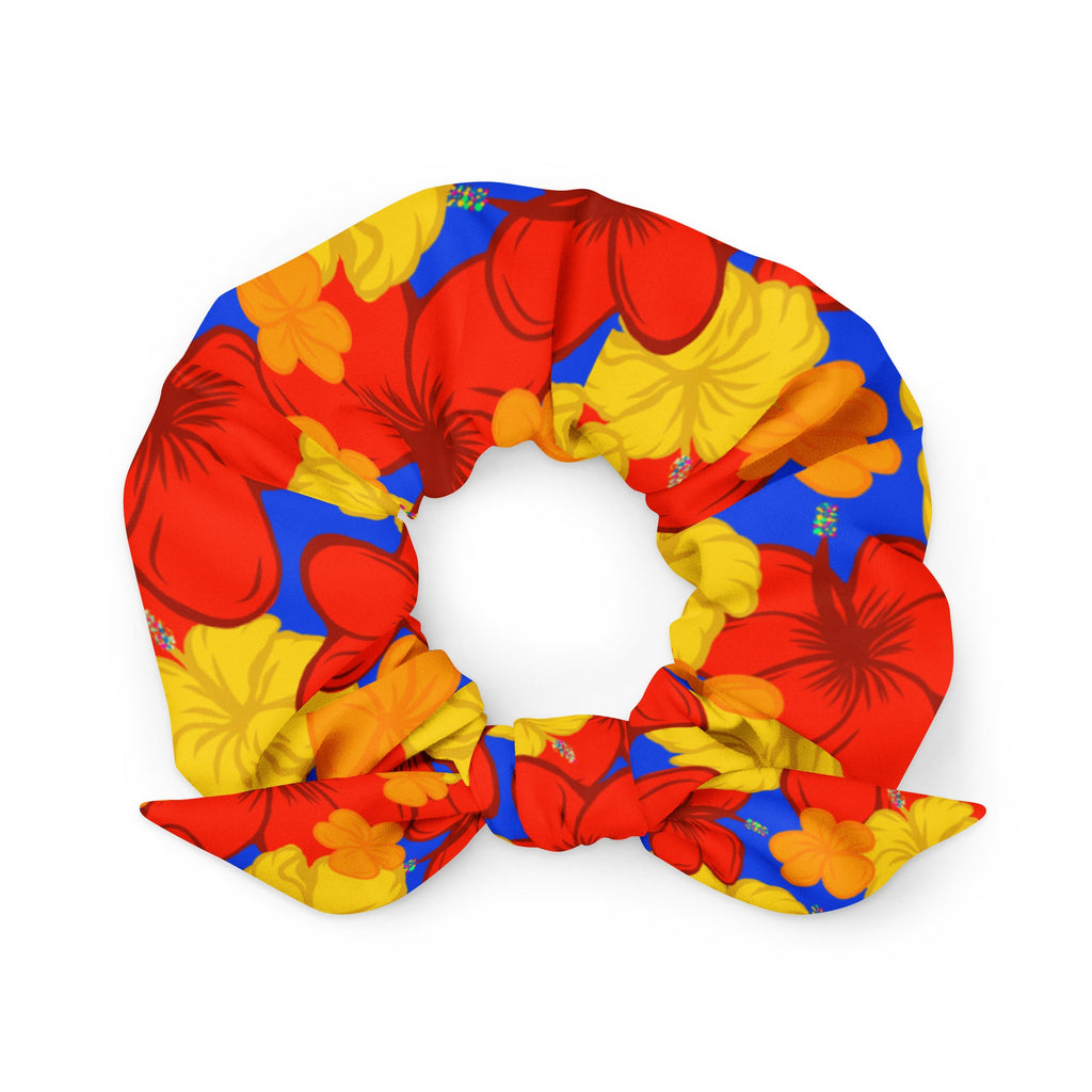 Vibrant recycled sunburst hair scrunchie with a removable bow detail and smooth stretch fabric.