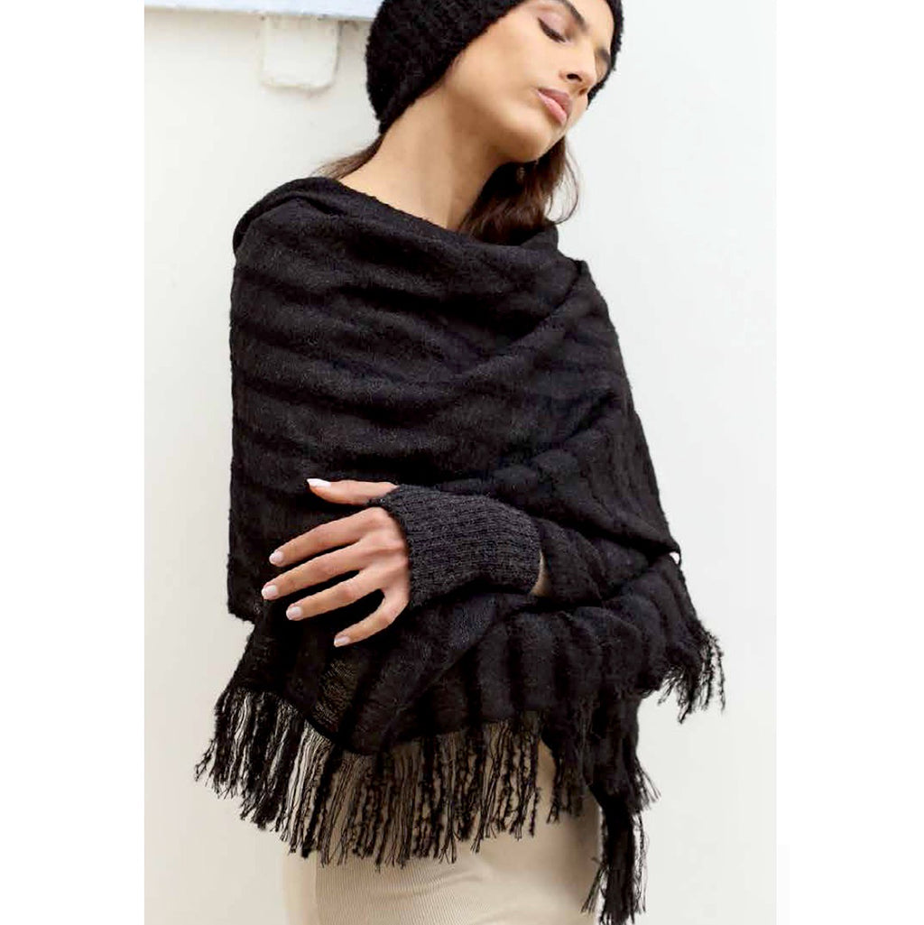 Black Plush Knit Alpaca Scarf-1