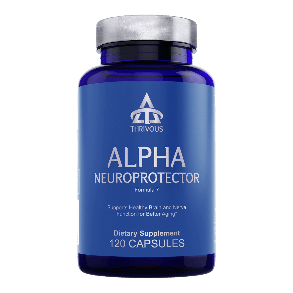 Alpha Neuroprotector brain health dietary supplement bottle with 120 capsules against a clean background