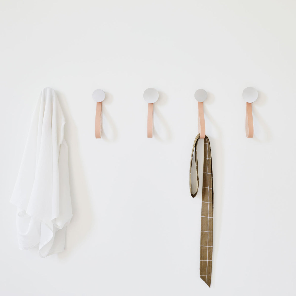 Round Beech Wood & Aluminium Wall Mounted Hook / Hanger with Leather Strap-3