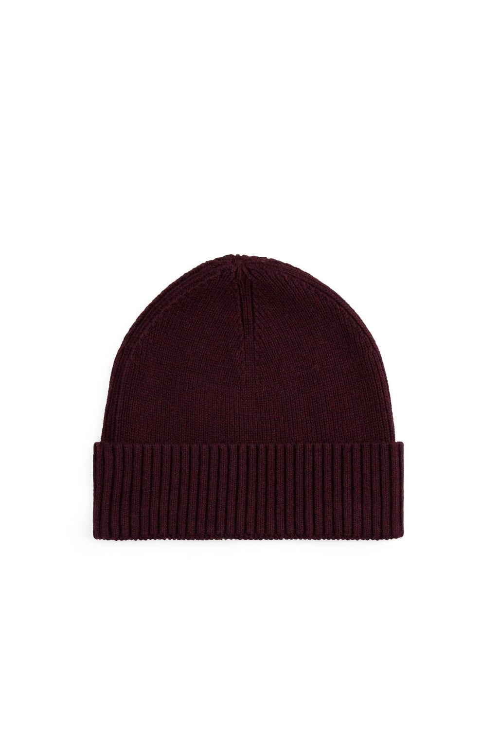 Beige men's ribbed knit beanie in organic cotton and cashmere blend with embroidered front logo — view 2
