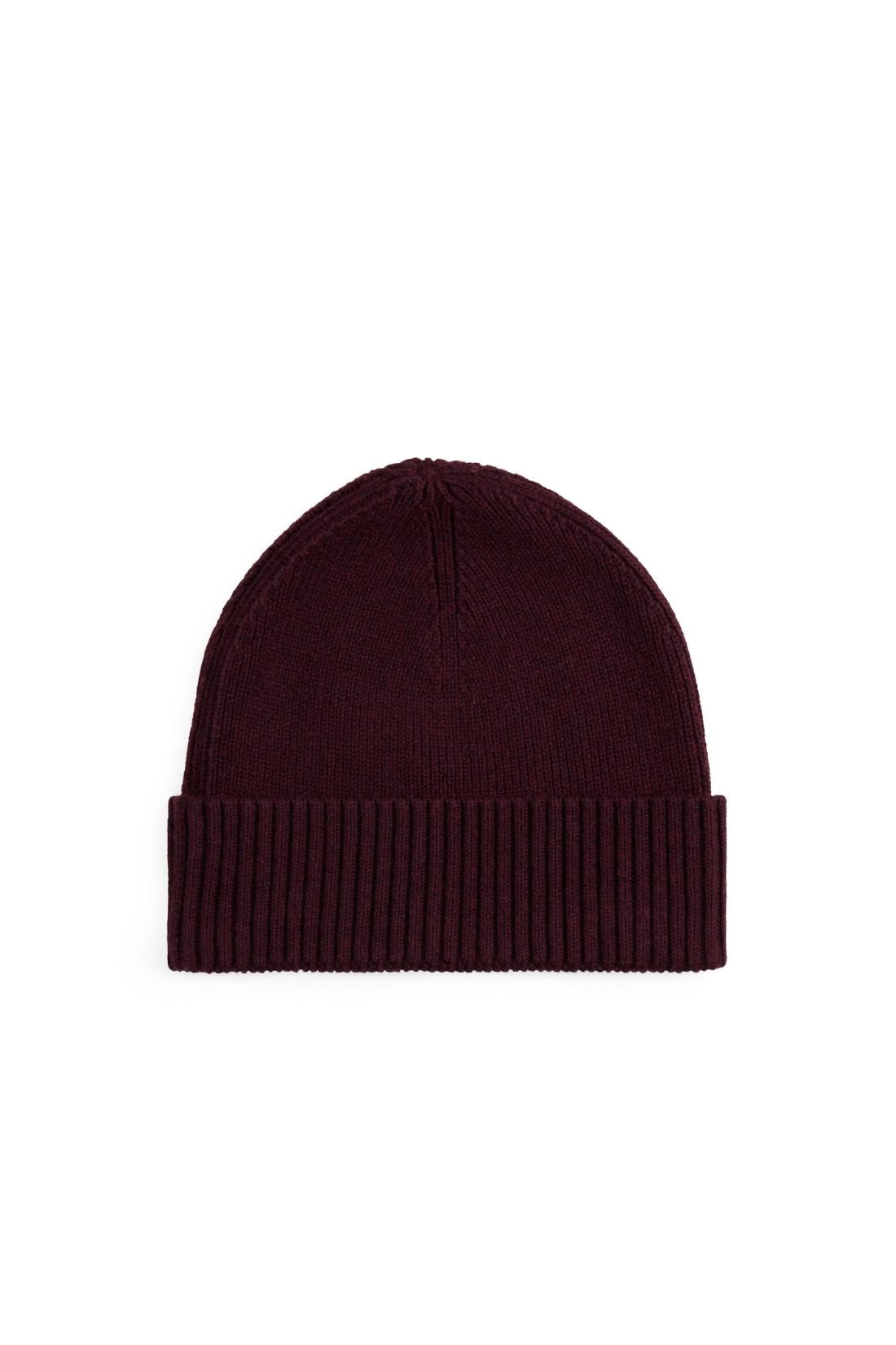 Beige men's ribbed knit beanie in organic cotton and cashmere blend with embroidered front logo — view 2