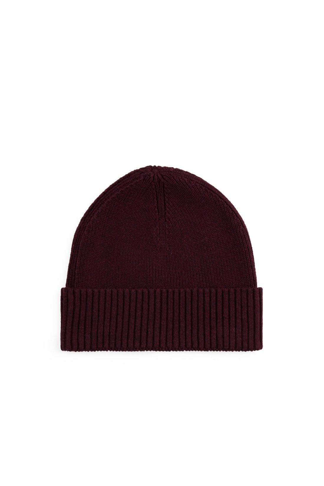 Beige men's ribbed knit beanie in organic cotton and cashmere blend with embroidered front logo — view 5