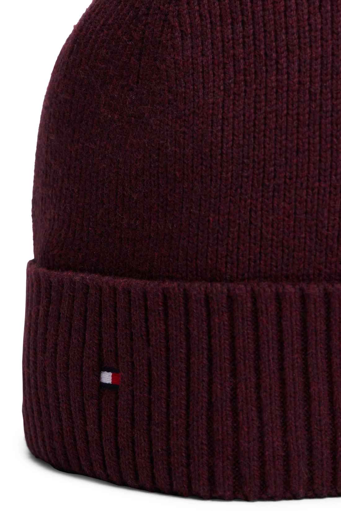 Beige men's ribbed knit beanie in organic cotton and cashmere blend with embroidered front logo — view 3