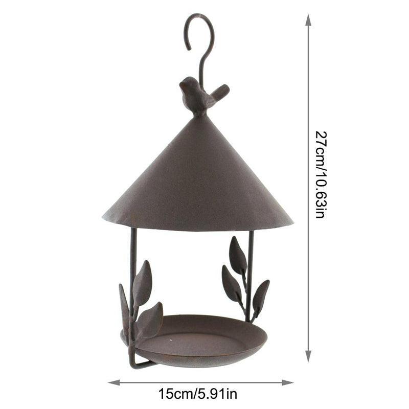 Brown iron aviary bird feeder with decorative artificial birds and delicate floral garden accents — view 5
