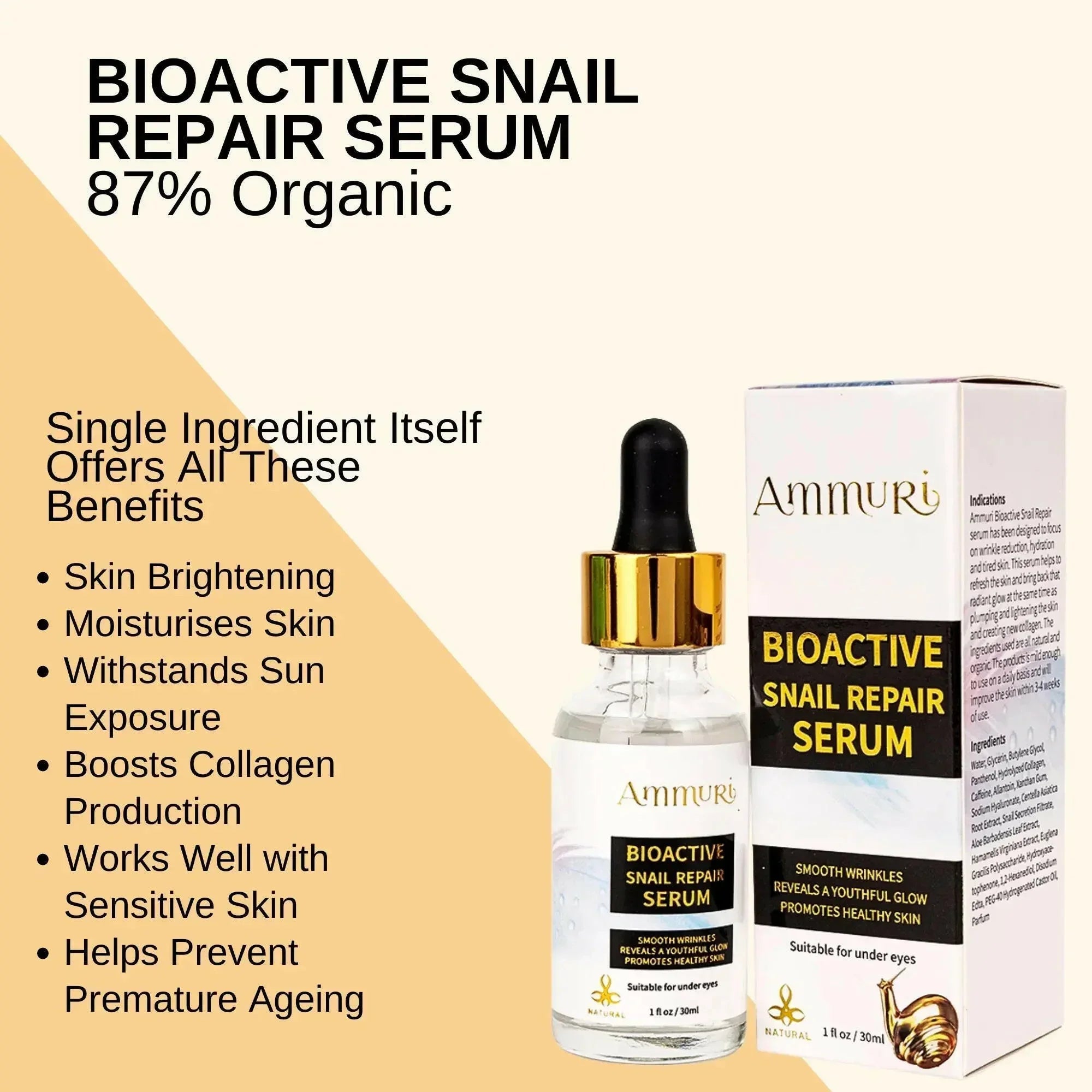 30ml bottle of bioactive snail repair face serum with glass dropper for skin hydration — view 5