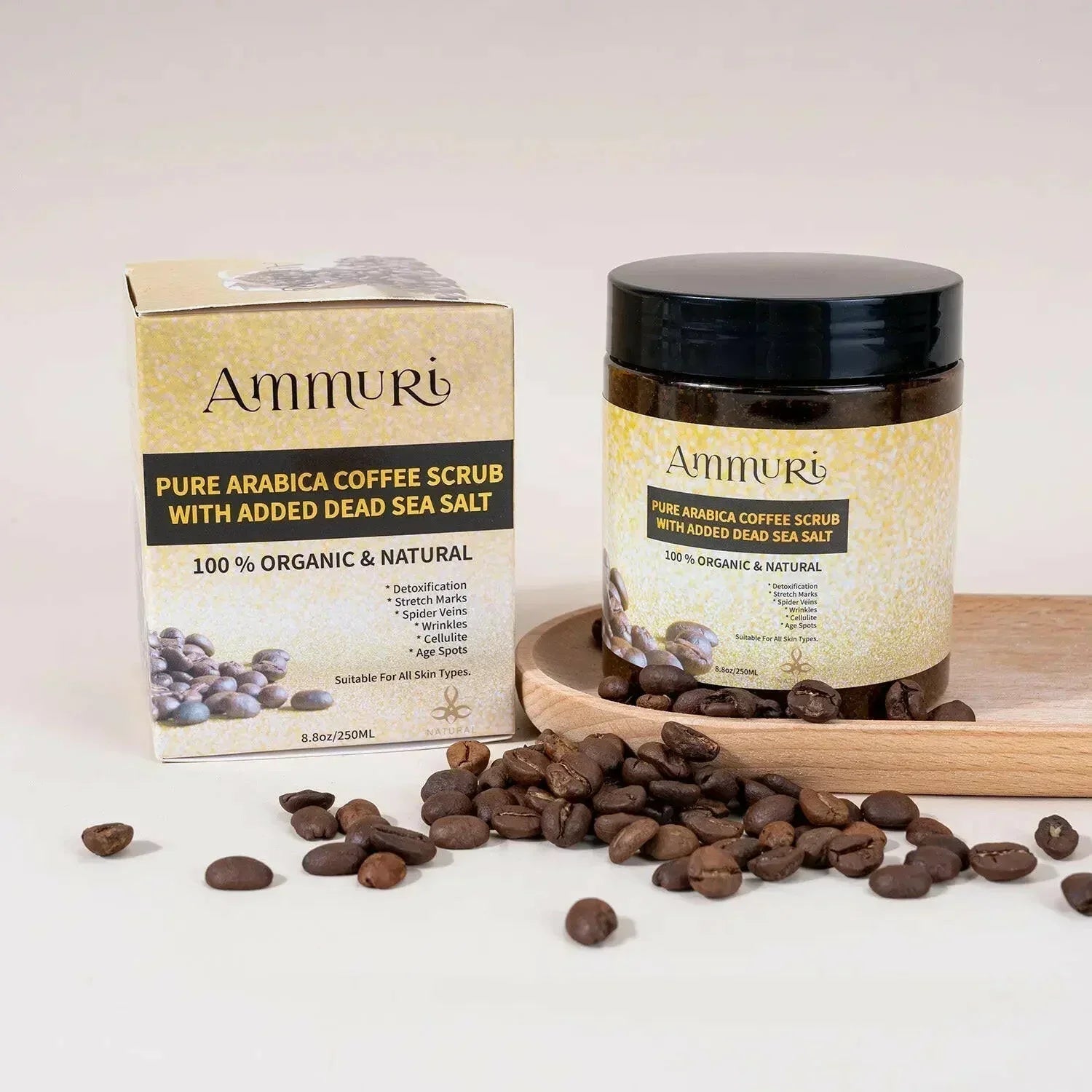 Organic Arabica coffee scrub face mask in a jar with Dead Sea salt — view 4