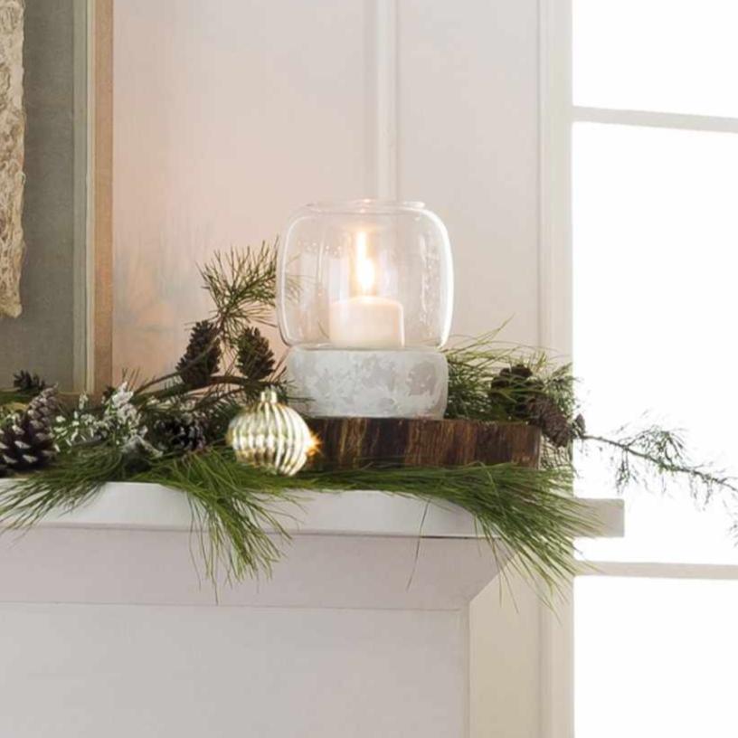 Cantanhede ceramic outdoor candle holder in white and camel traditional farmhouse style. — view 3