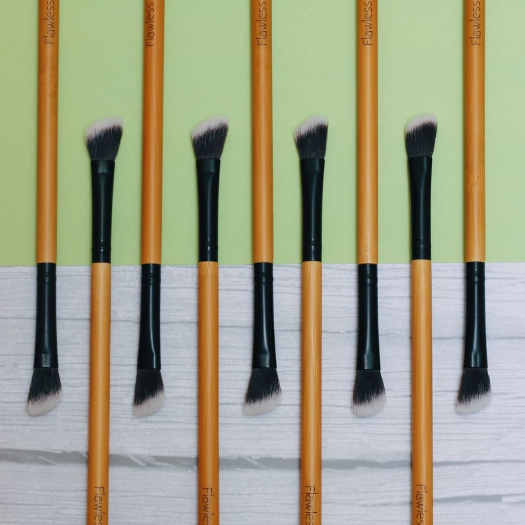 Angled blending bamboo makeup brush with soft vegan synthetic bristles and durable eco-friendly handle — view 2