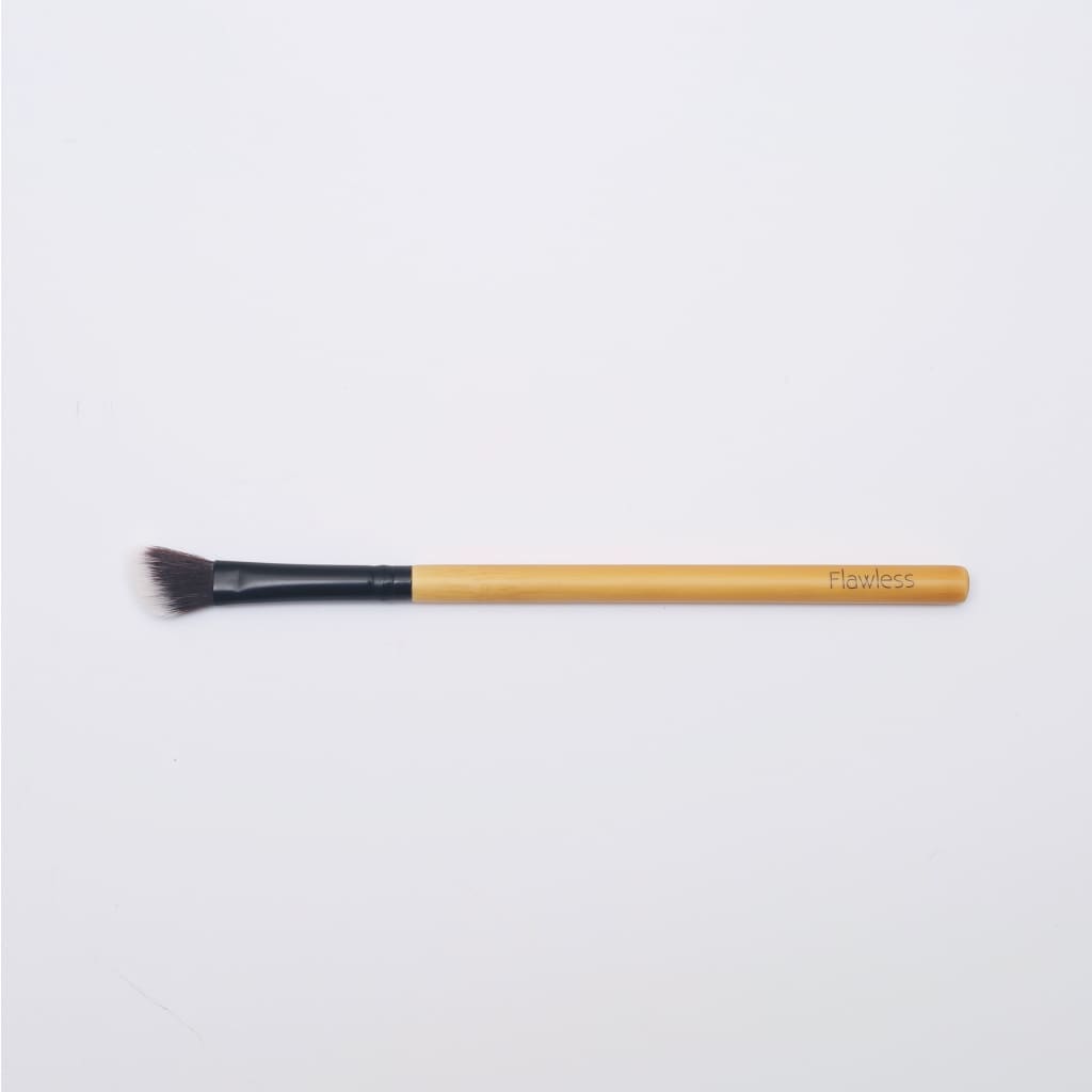 Angled blending bamboo makeup brush with soft vegan synthetic bristles and durable eco-friendly handle — view 3