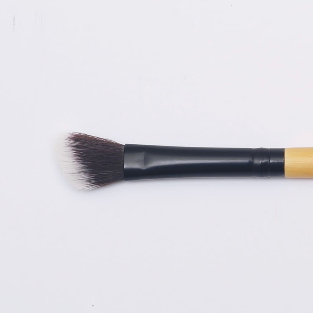 Angled blending bamboo makeup brush with soft vegan synthetic bristles and durable eco-friendly handle — view 4