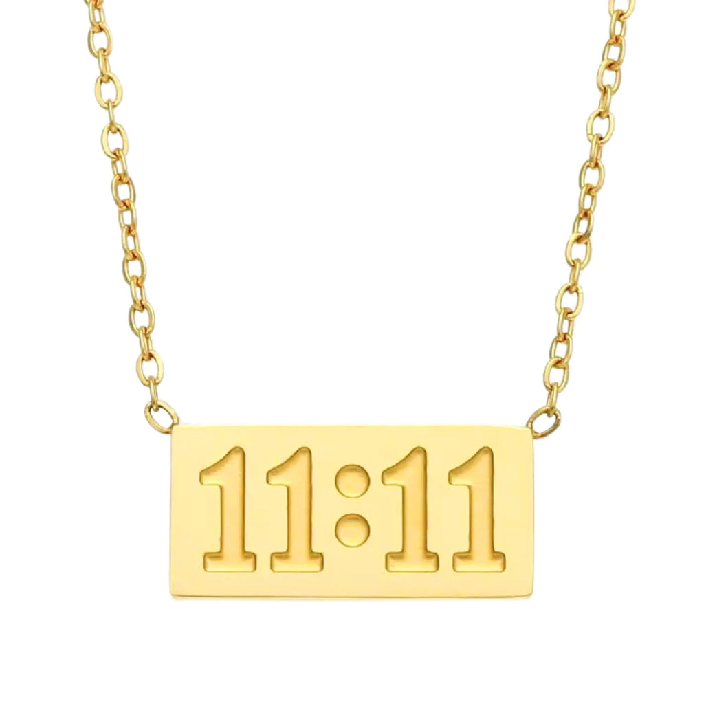 1111 angel number necklace featuring a polished minimalist pendant and an adjustable hypoallergenic chain