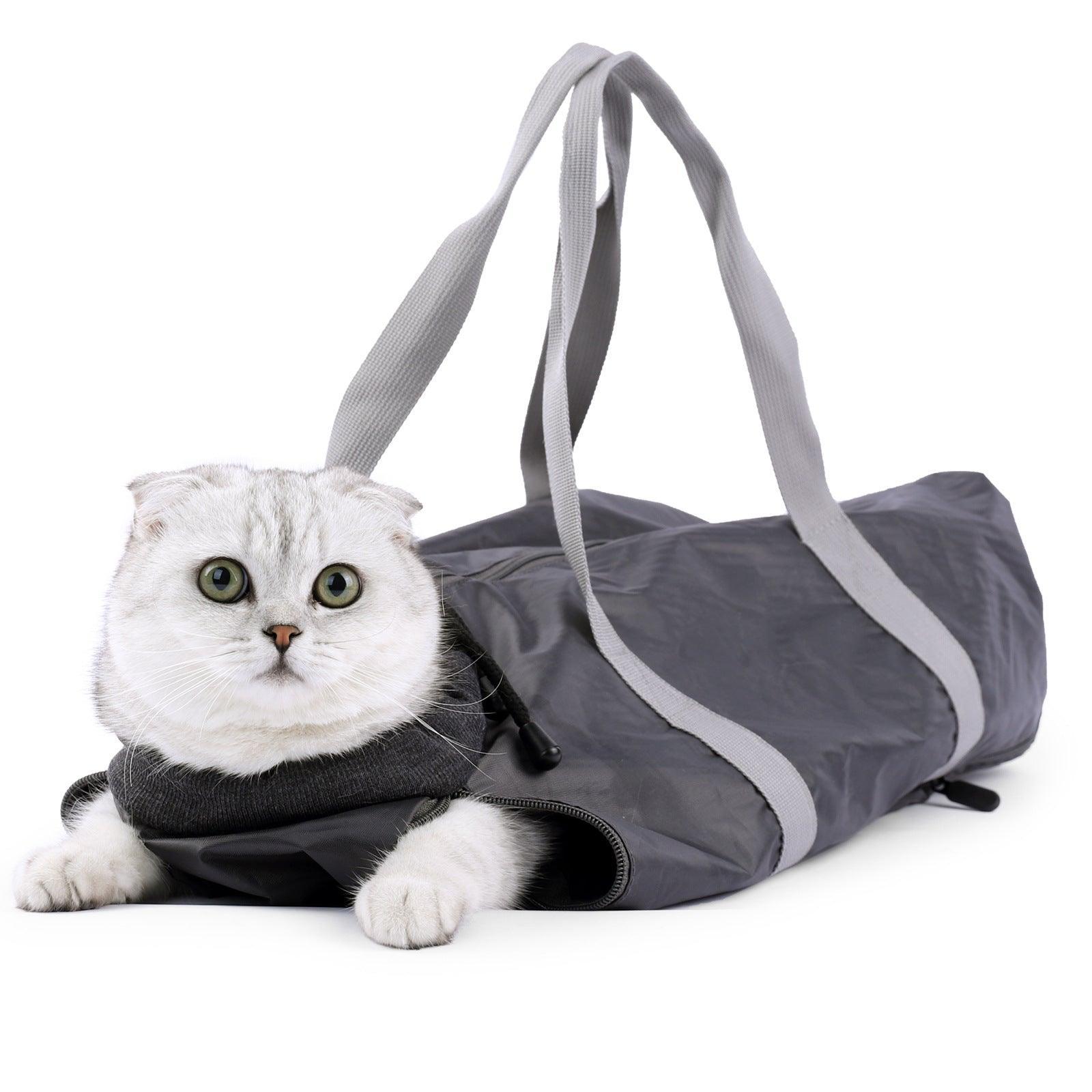 Anti-scratch soft sided cat travel bag in dark gray polyester with double lined padded interior — view 2