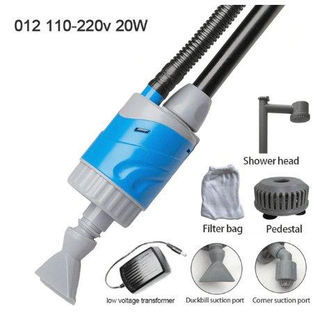 Electric aquarium water changer and gravel cleaner kit with filter bag and multiple attachment heads