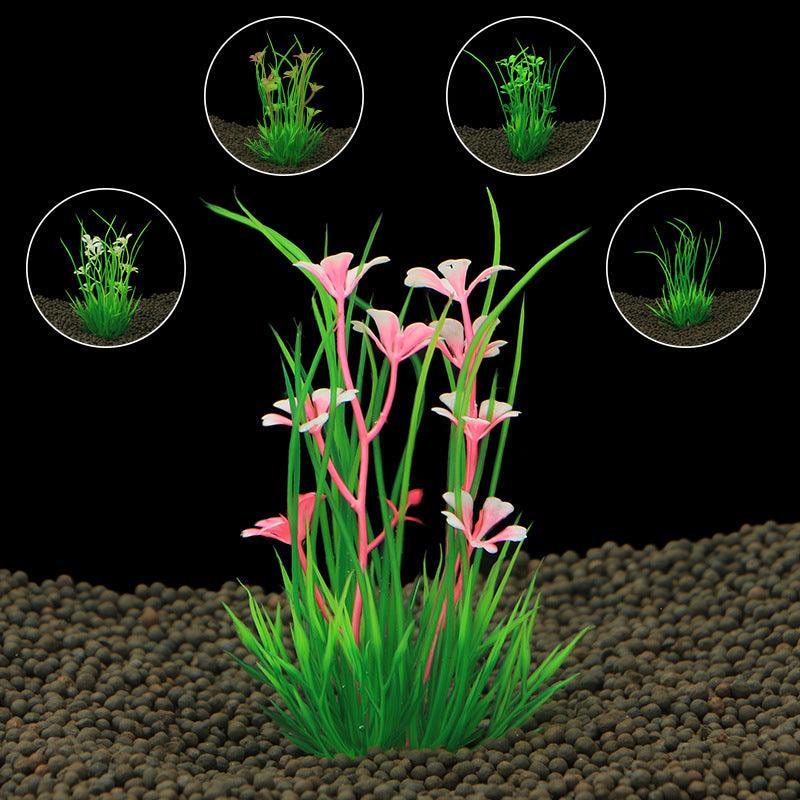 Vibrant plastic artificial water plants for fish tank decoration in multiple colors.