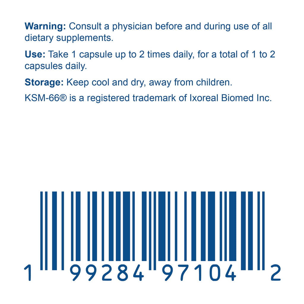Bottle of premium Ashwagandha dietary supplement capsules featuring KSM-66 root extract for daily stress relief — view 5