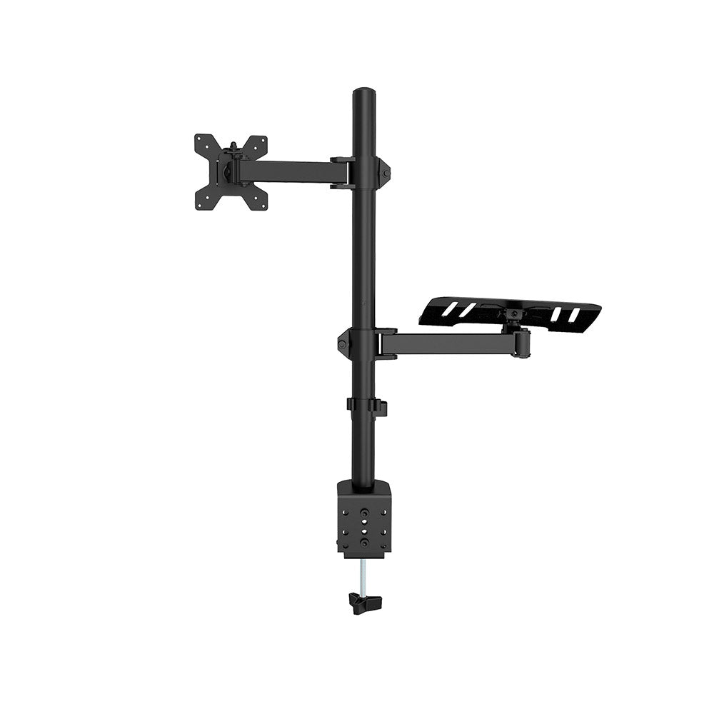Desktop monitor and laptop stand made of sturdy metal featuring a built-in cable management system