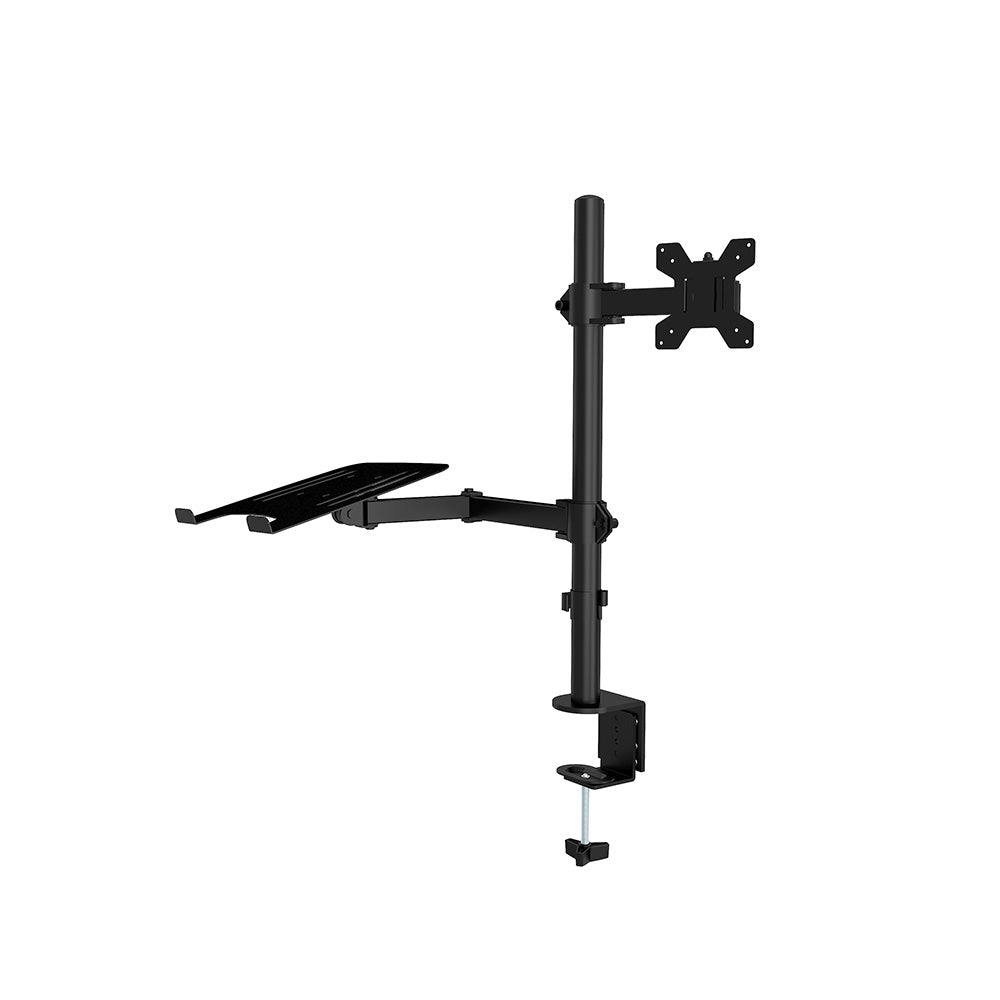 Desktop monitor and laptop stand made of sturdy metal featuring a built-in cable management system — view 3
