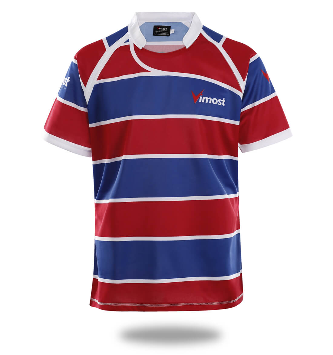 Navy and red Australia club team match rugby jersey with short sleeves and sublimated print
