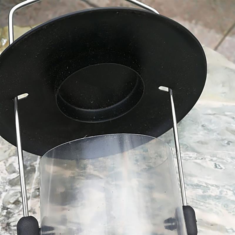 Black metal and transparent plastic automatic hanging bird feeder for outdoor garden spaces. — view 4