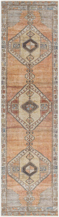 Medinah washable runner rug in dark brown and ivory with traditional bordered medallion pattern