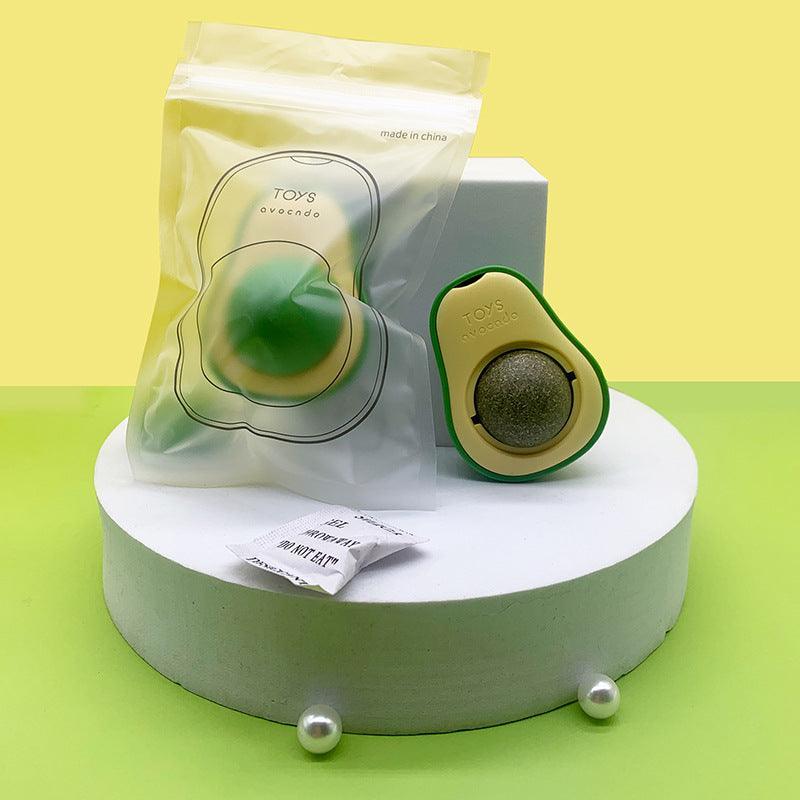 Avocado Purrfection catnip ball toy for cats, green plastic design with built in treat sphere — view 5