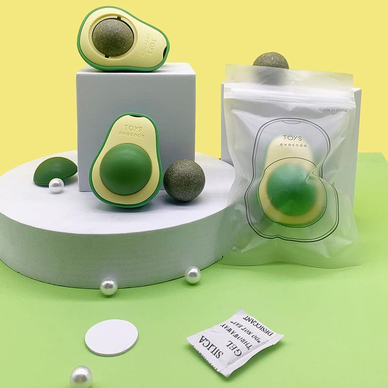 Avocado Purrfection catnip ball toy for cats, green plastic design with built in treat sphere — view 2