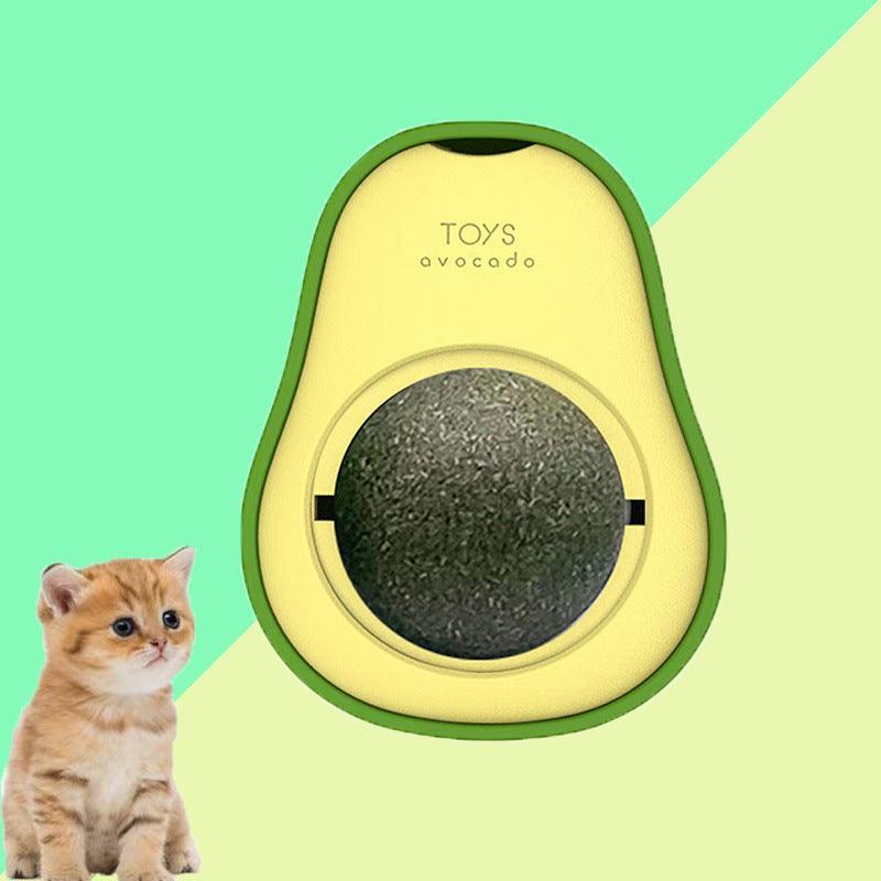 Avocado Purrfection catnip ball toy for cats, green plastic design with built in treat sphere