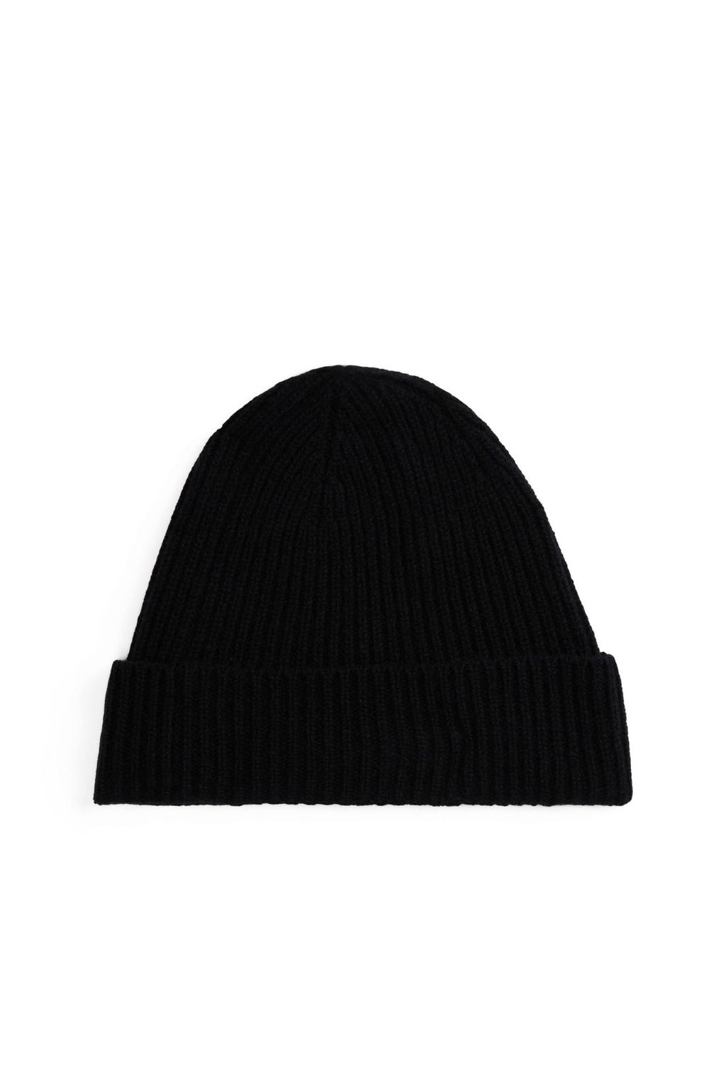 Women's pure beige cashmere ribbed knit beanie with turn up hem and monogram plaque — view 5
