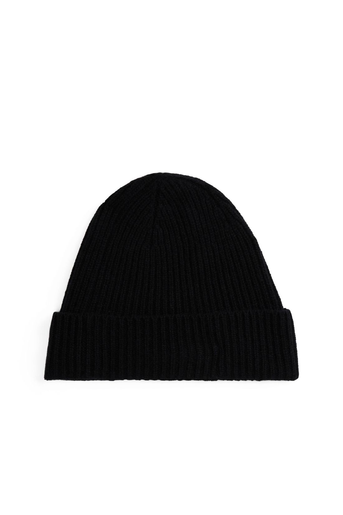 Women's pure beige cashmere ribbed knit beanie with turn up hem and monogram plaque — view 5