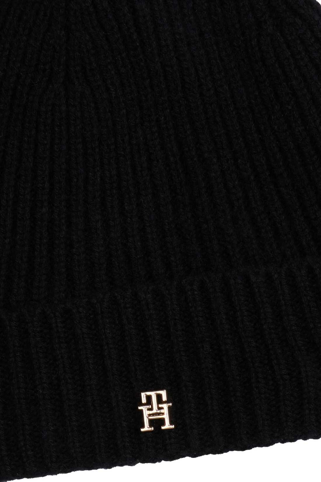 Women's pure beige cashmere ribbed knit beanie with turn up hem and monogram plaque — view 6