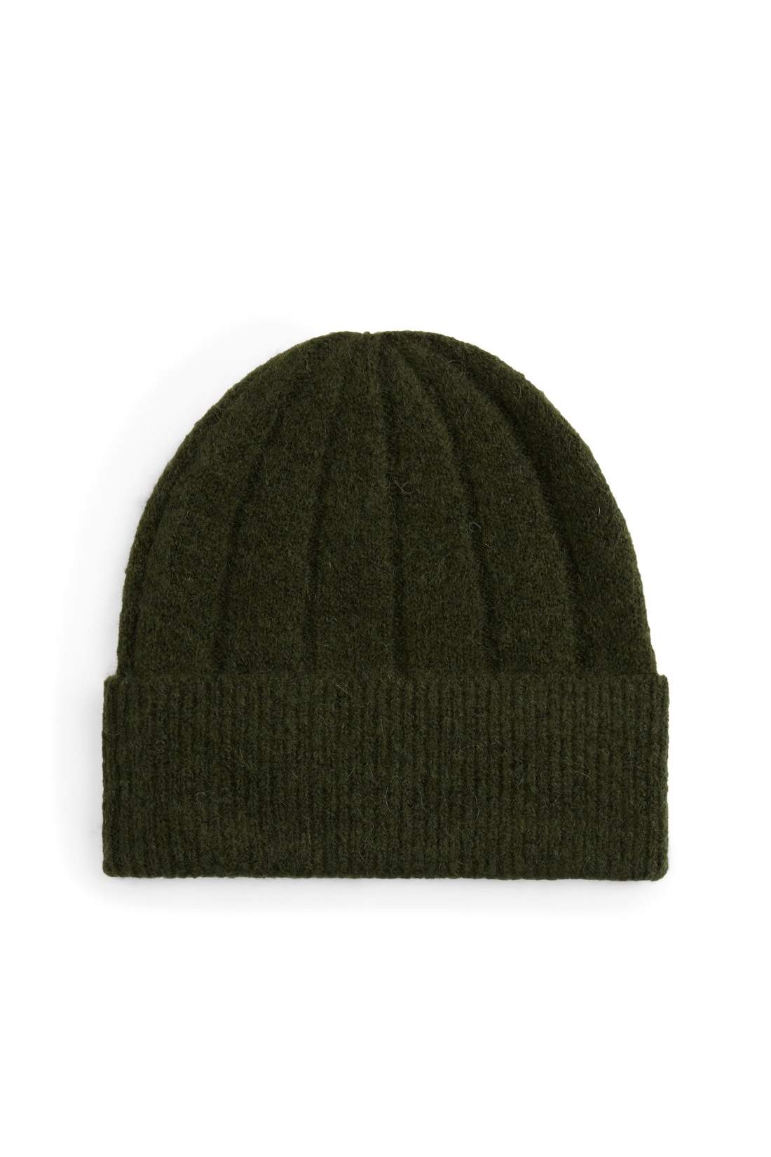 Women's pink wide-rib knit beanie in wool and alpaca blend with embroidered front flag logo — view 14